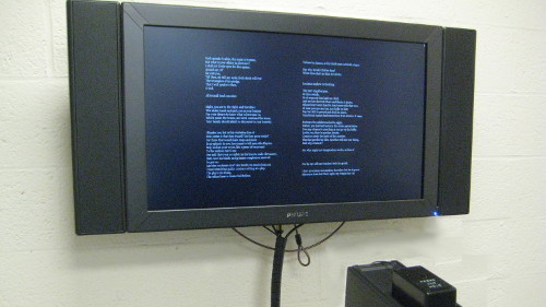 Representation of an installation of From the Tables of My Memorie with button